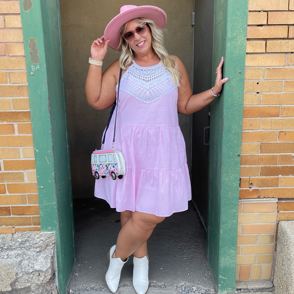 Lilly Pulitzer Pink and White Striped Halter Dress